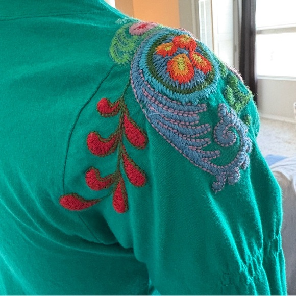 Johnny Was JWLA Womens Tunic Top Size Small Embroidered Boho Peacock - Picture 6 of 16